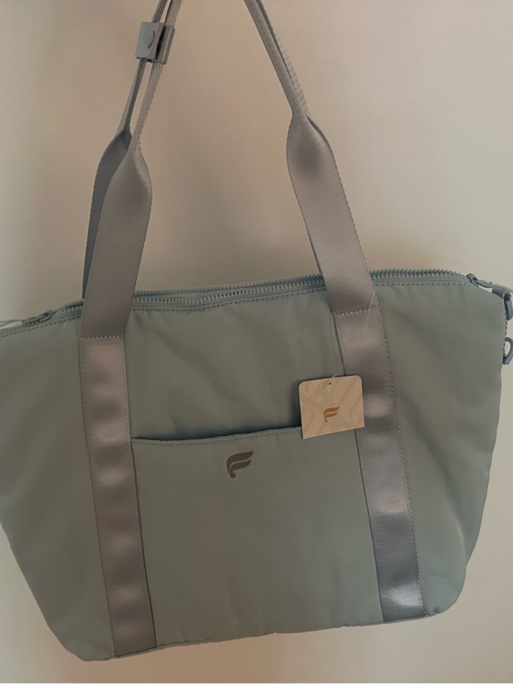 Fabletics Light Gray Tote Bag with Satin-Strap Detail